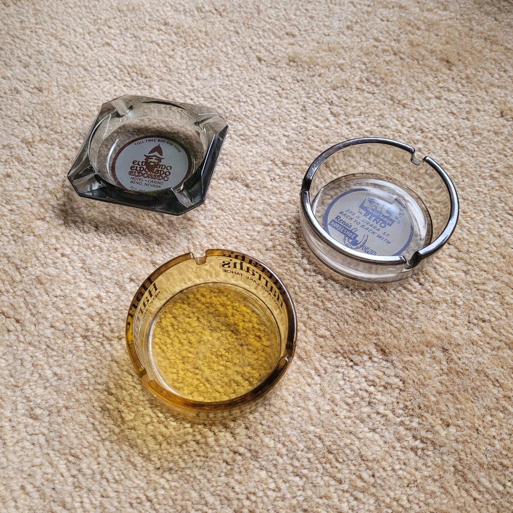 Lot of 3 Vintage Glass Casino Ashtrays